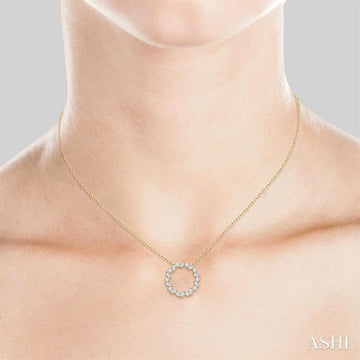 3/8 Ctw Circle Baguette and Round Cut Diamond Scatter Pendant With Chain in 10K Yellow Gold